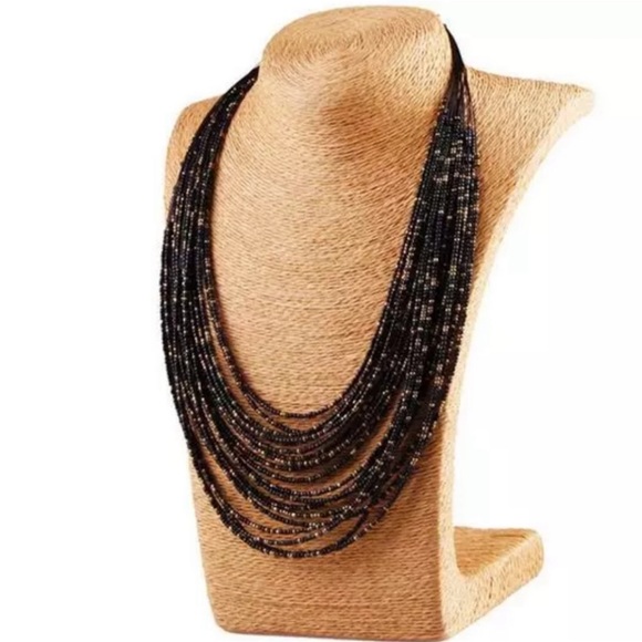 Multi Strand Necklace Black Gold Rice Beads - Picture 1 of 3